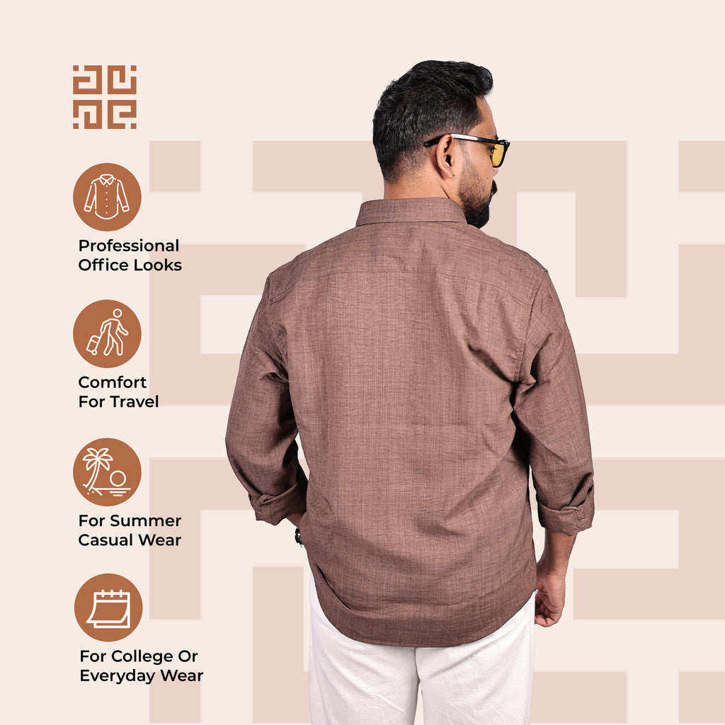 Brown Linen Regular Fit Shirt