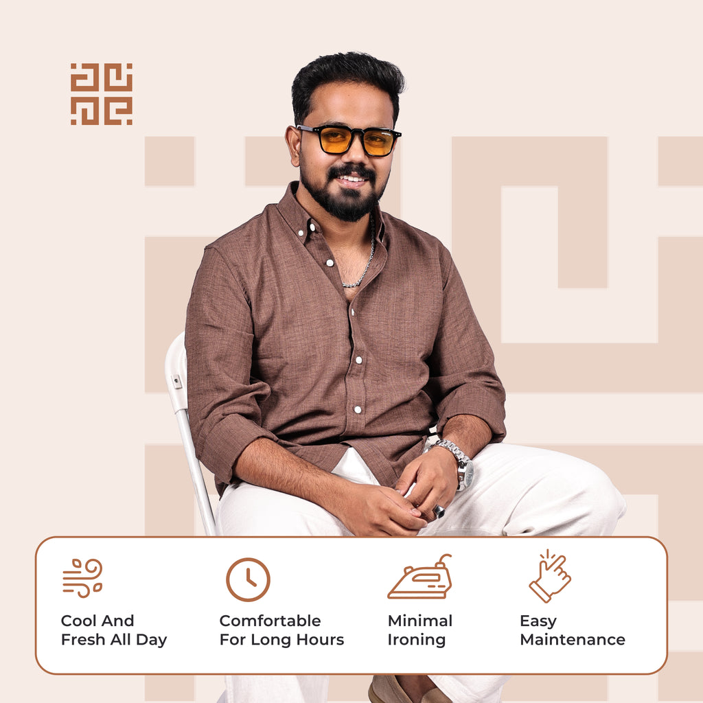 Brown Linen Regular Fit Shirt