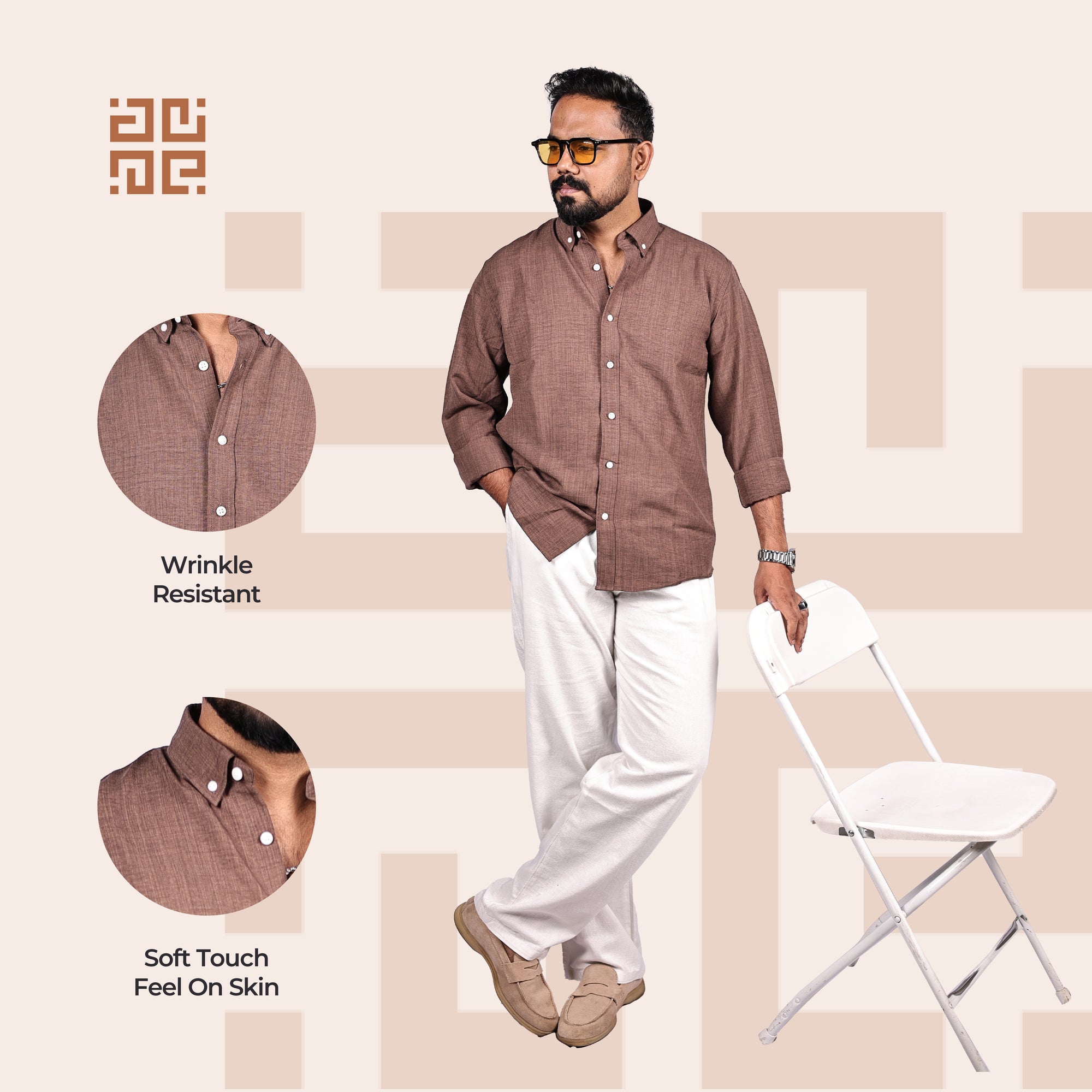Brown Linen Regular Fit Shirt