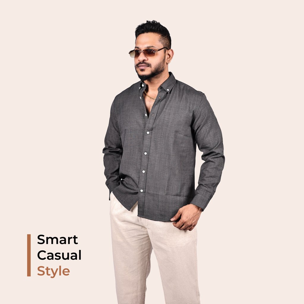 Charcoal Grey Linen Regular Fit Shirt