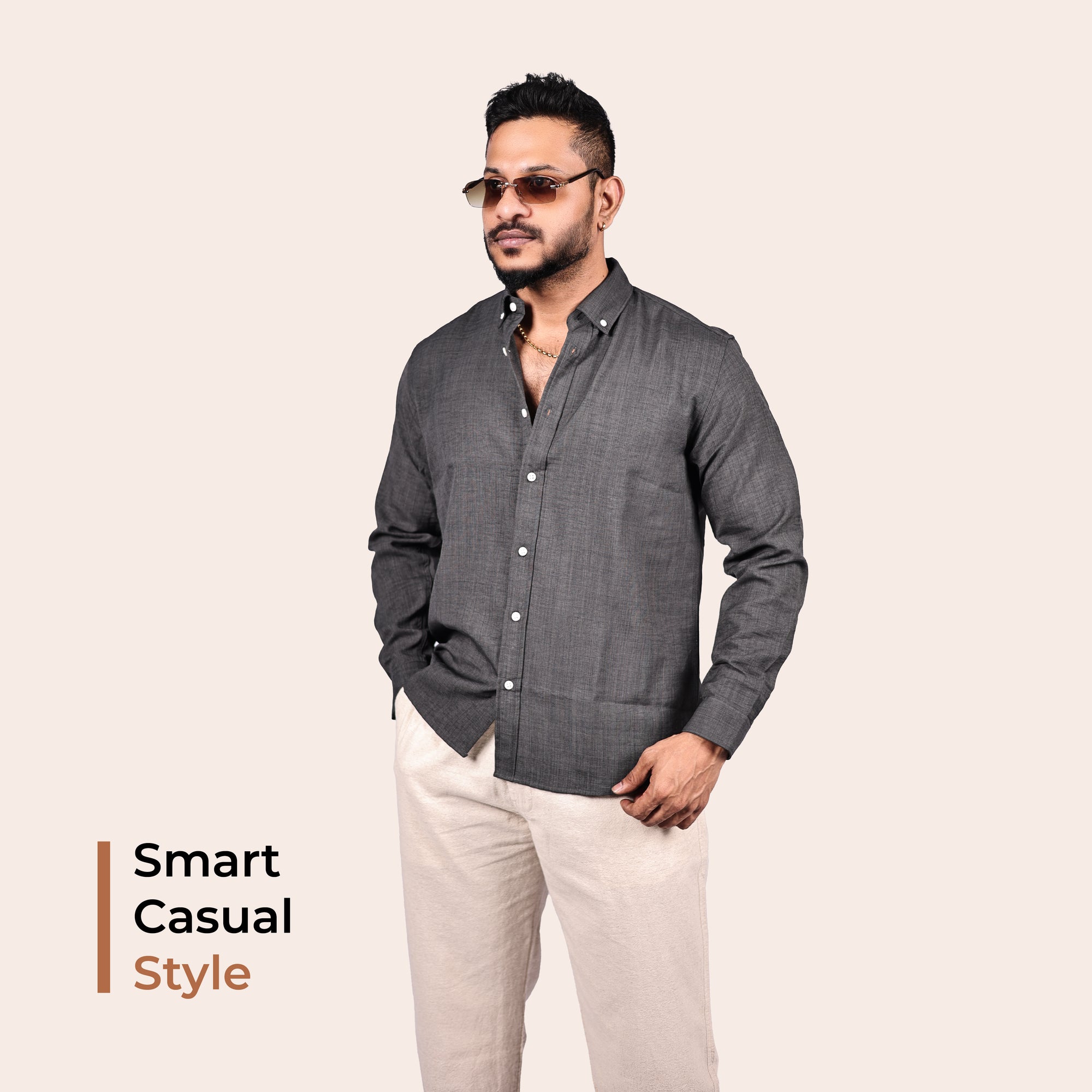 Charcoal Grey Linen Regular Fit Shirt