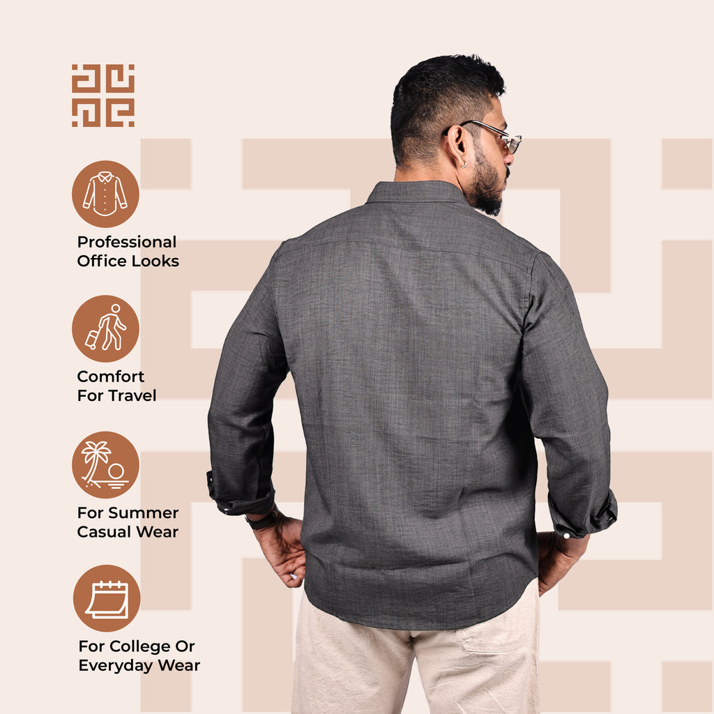 Charcoal Grey Linen Regular Fit Shirt