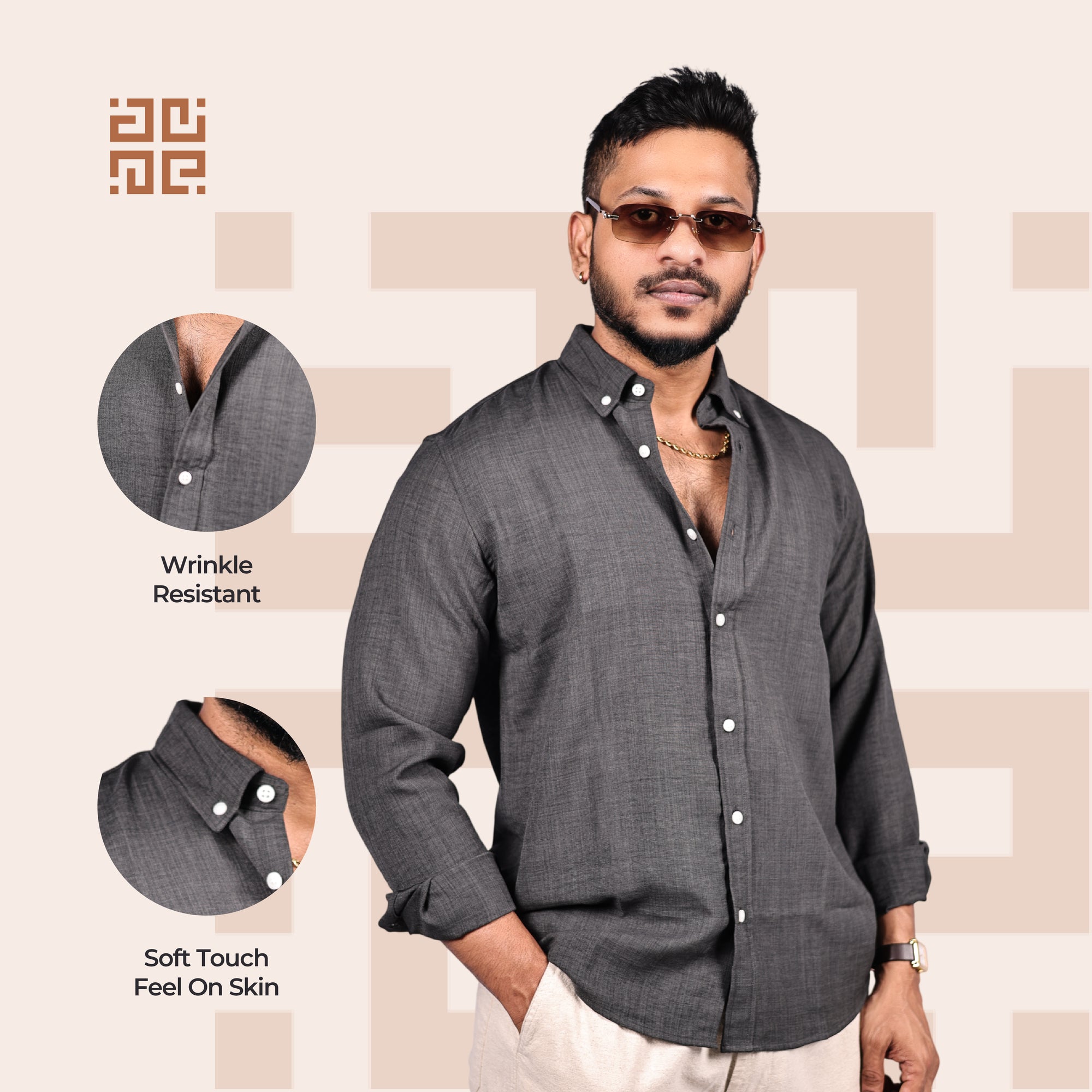 Charcoal Grey Linen Regular Fit Shirt