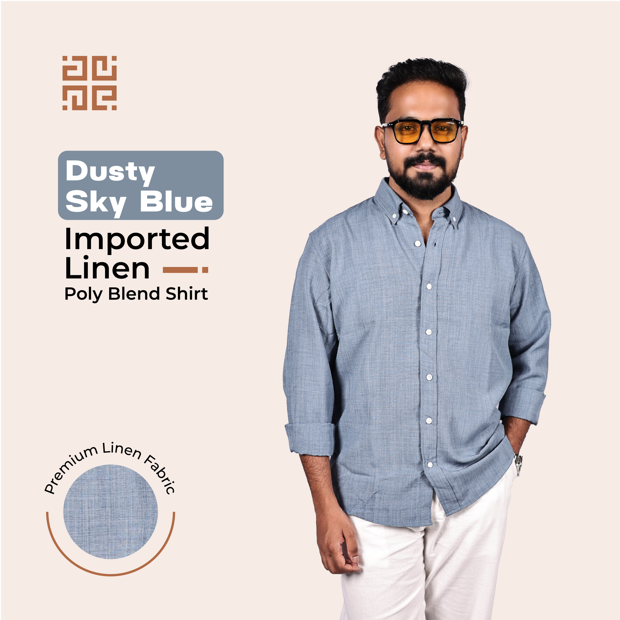 Dusty Sky Blue Linen Regular Fit Shirt