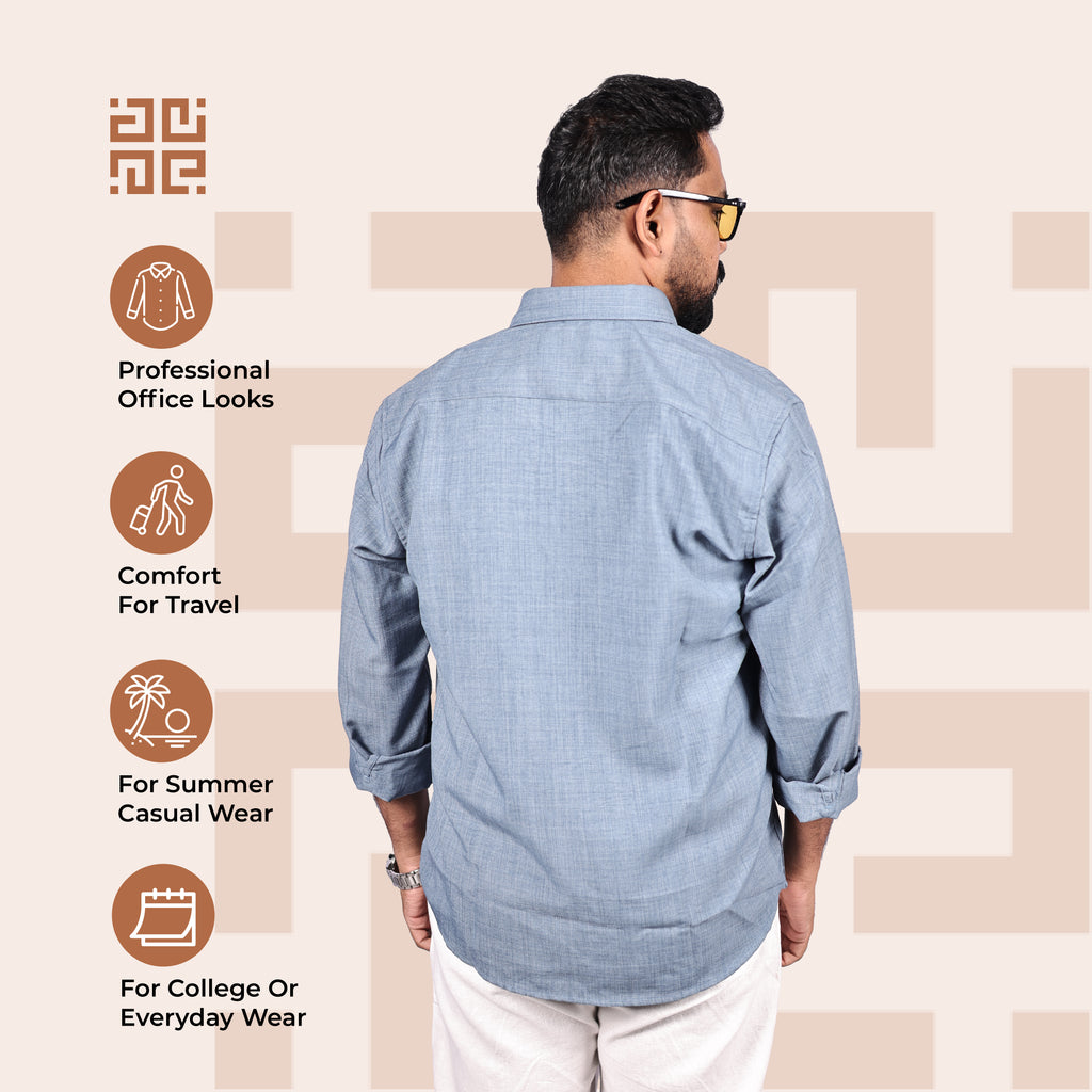 Dusty Sky Blue Linen Regular Fit Shirt