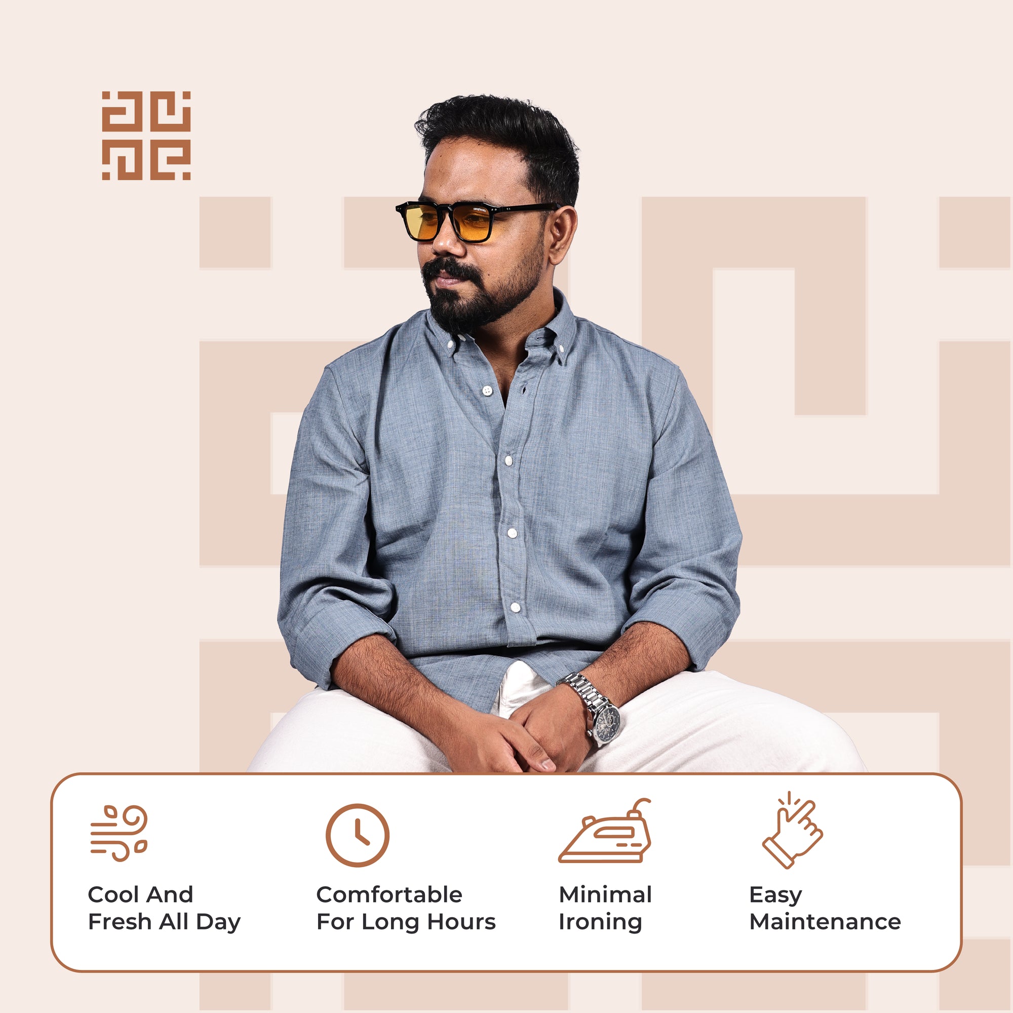 Dusty Sky Blue Linen Regular Fit Shirt