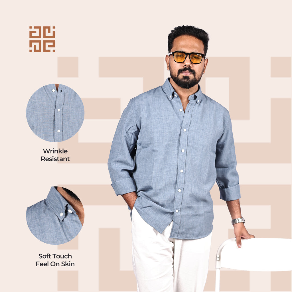 Dusty Sky Blue Linen Regular Fit Shirt