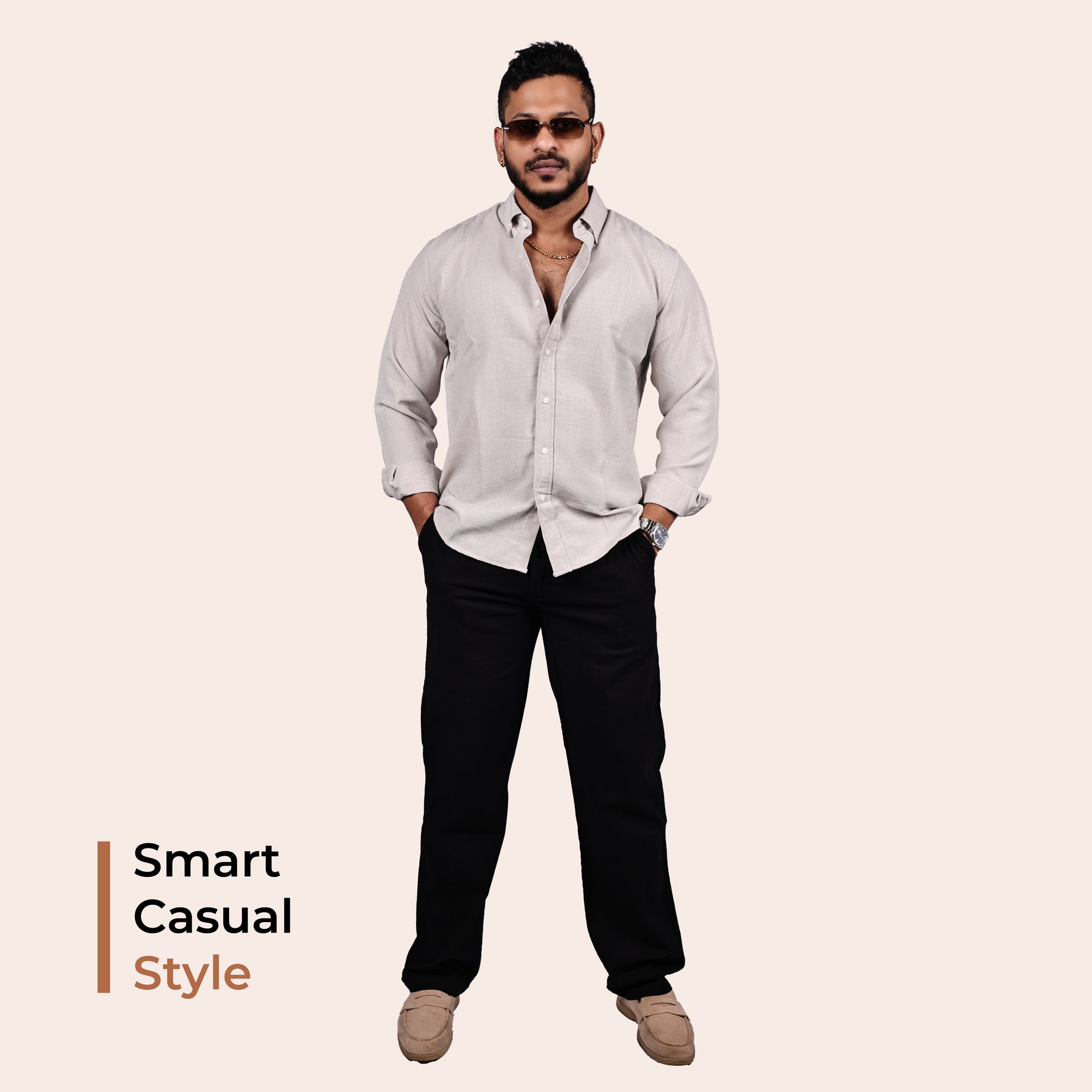 Grey Linen Regular Fit Shirt