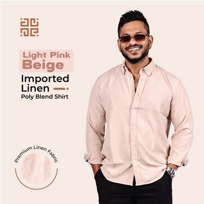 Light Pink Beige Linen Regular Fit Shirt