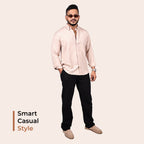 Light Pink Beige Linen Regular Fit Shirt