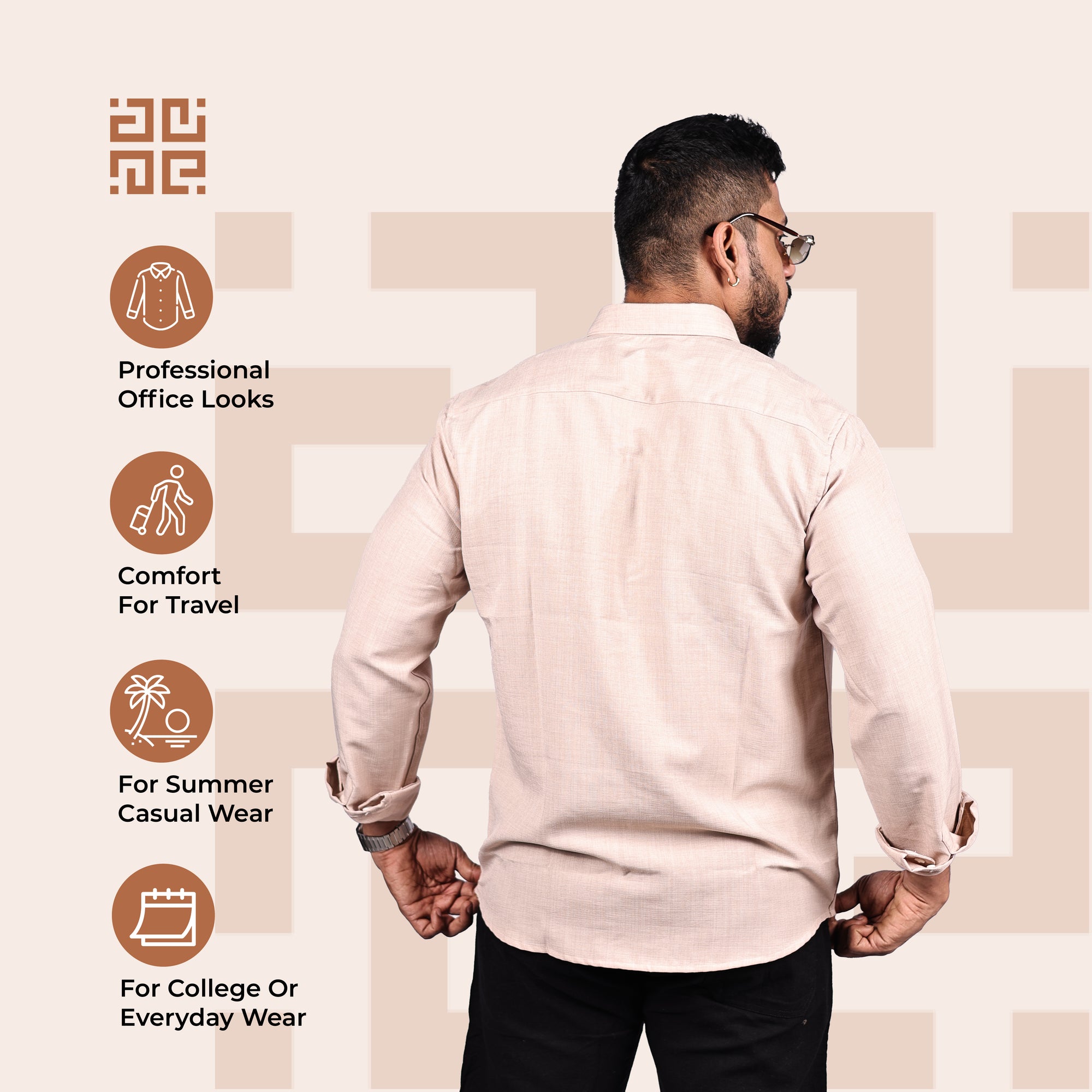 Light Pink Beige Linen Regular Fit Shirt