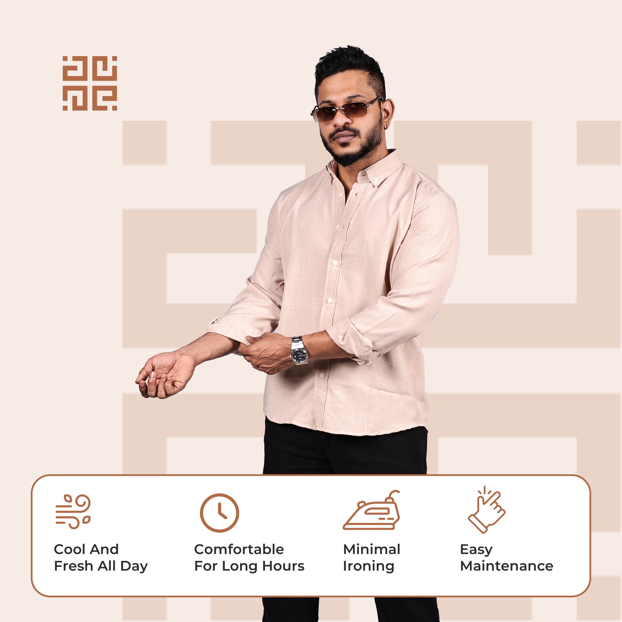 Light Pink Beige Linen Regular Fit Shirt