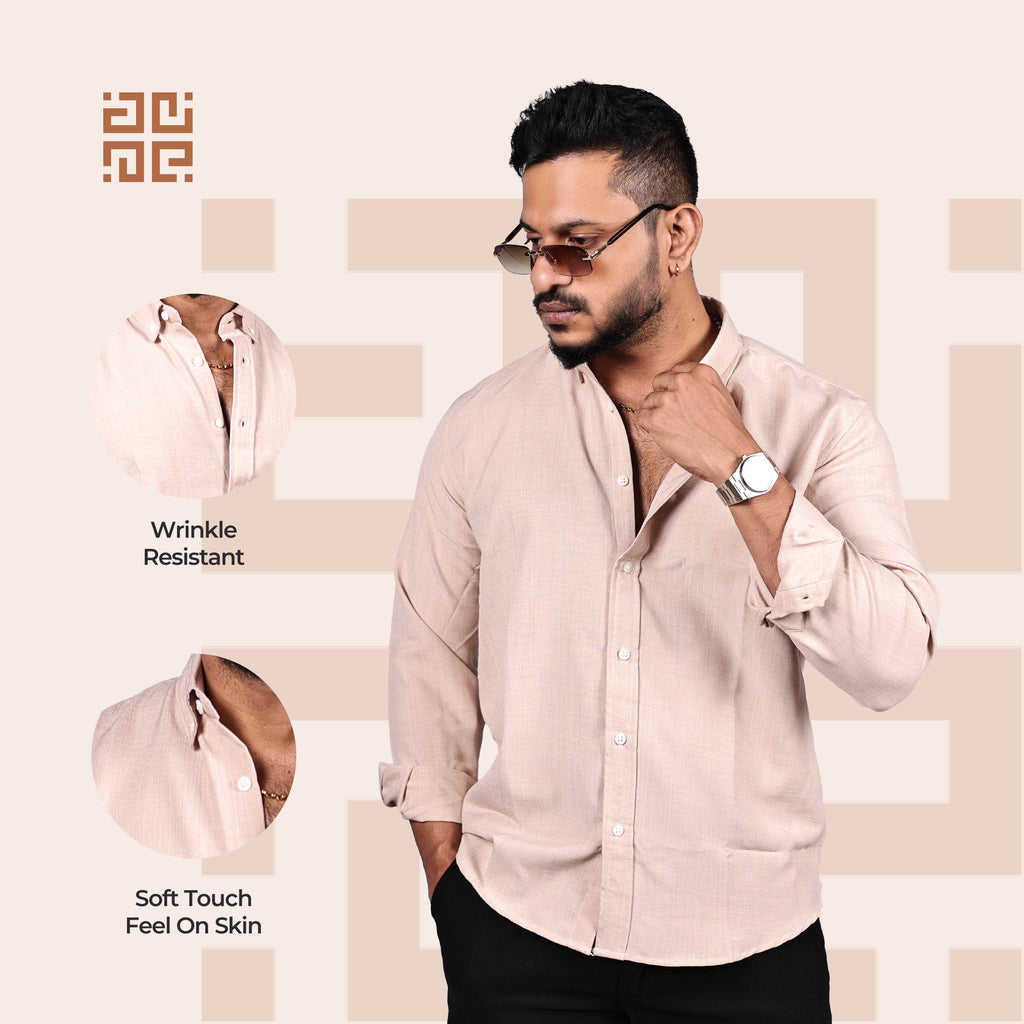Light Pink Beige Linen Regular Fit Shirt