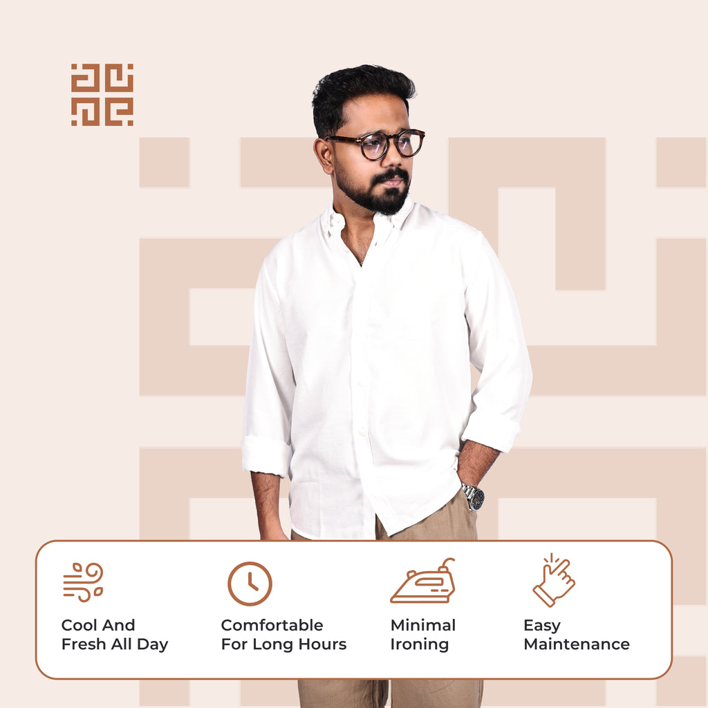 White Linen Regular Fit Shirt