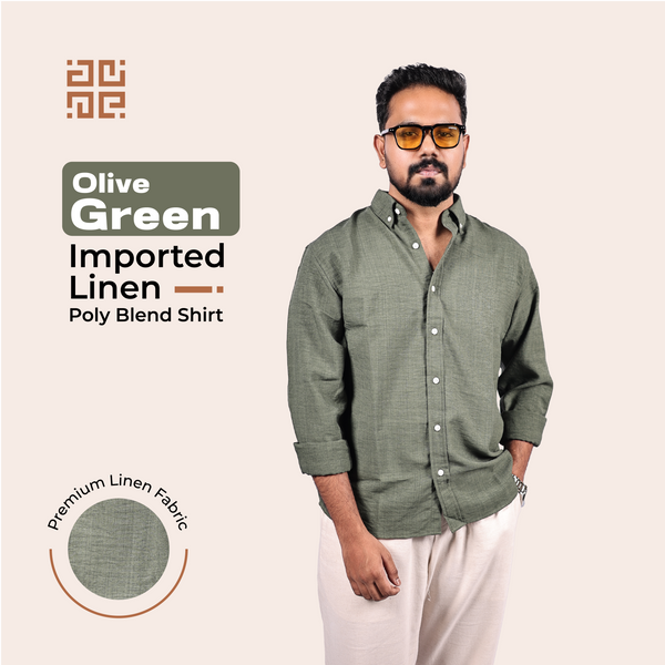 Olive Green Linen Regular Fit Shirt
