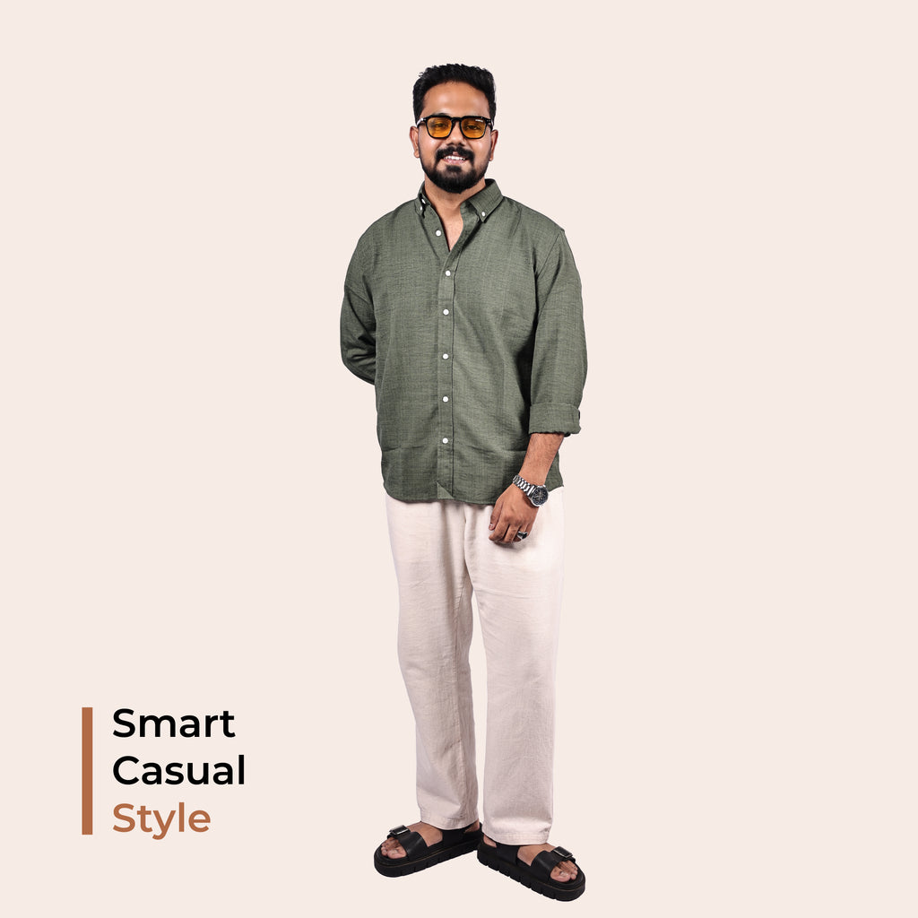 Olive Green Linen Regular Fit Shirt