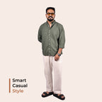 Olive Green Linen Regular Fit Shirt