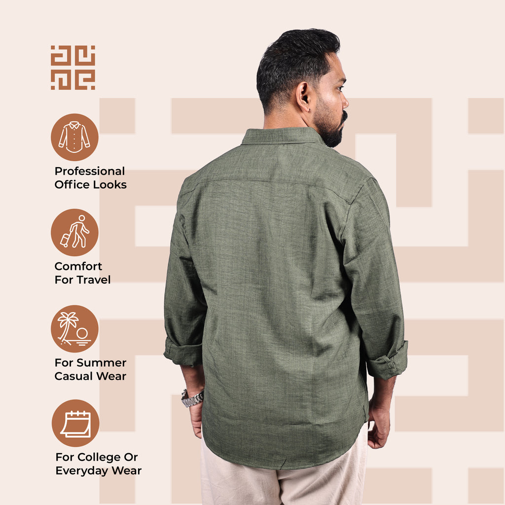 Olive Green Linen Regular Fit Shirt