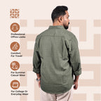 Olive Green Linen Regular Fit Shirt