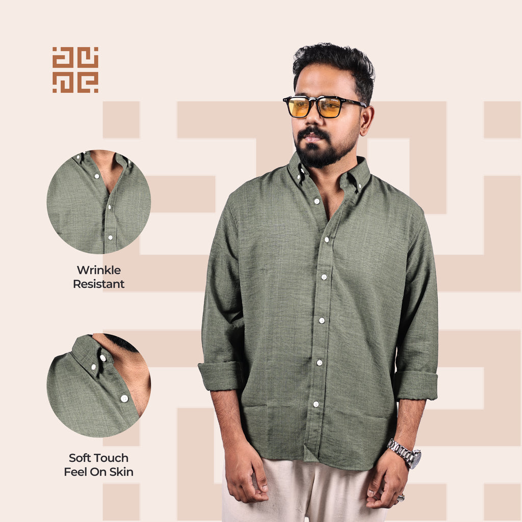 Olive Green Linen Regular Fit Shirt