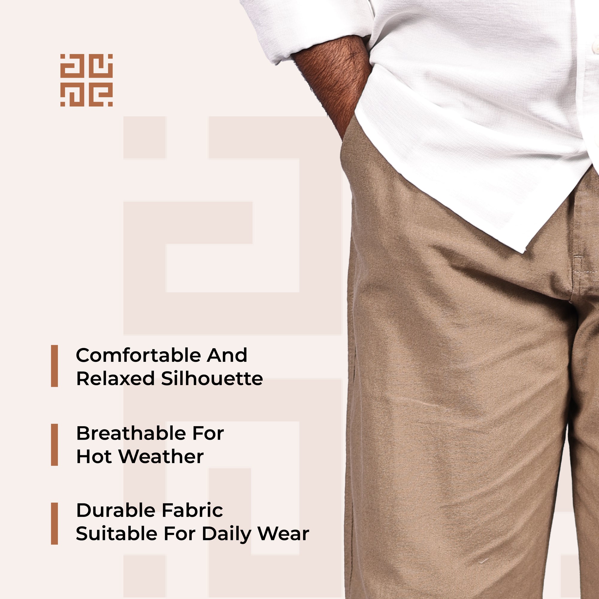 Brown Linen Blend Relaxed Fit