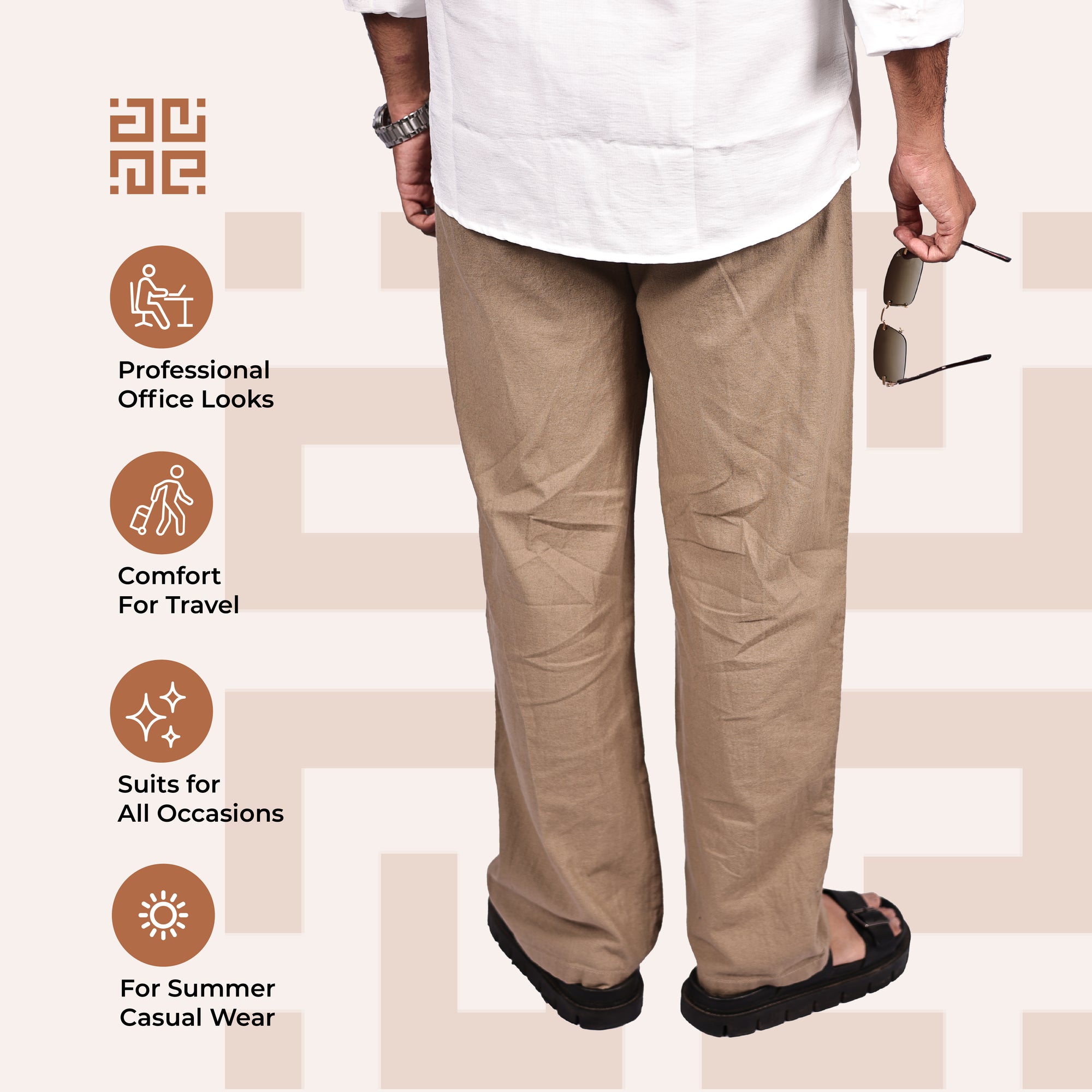 Brown Linen Blend Relaxed Fit