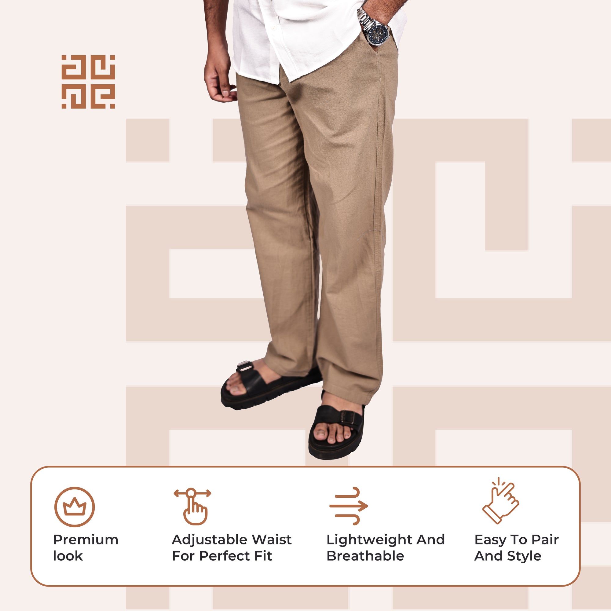 Brown Linen Blend Relaxed Fit