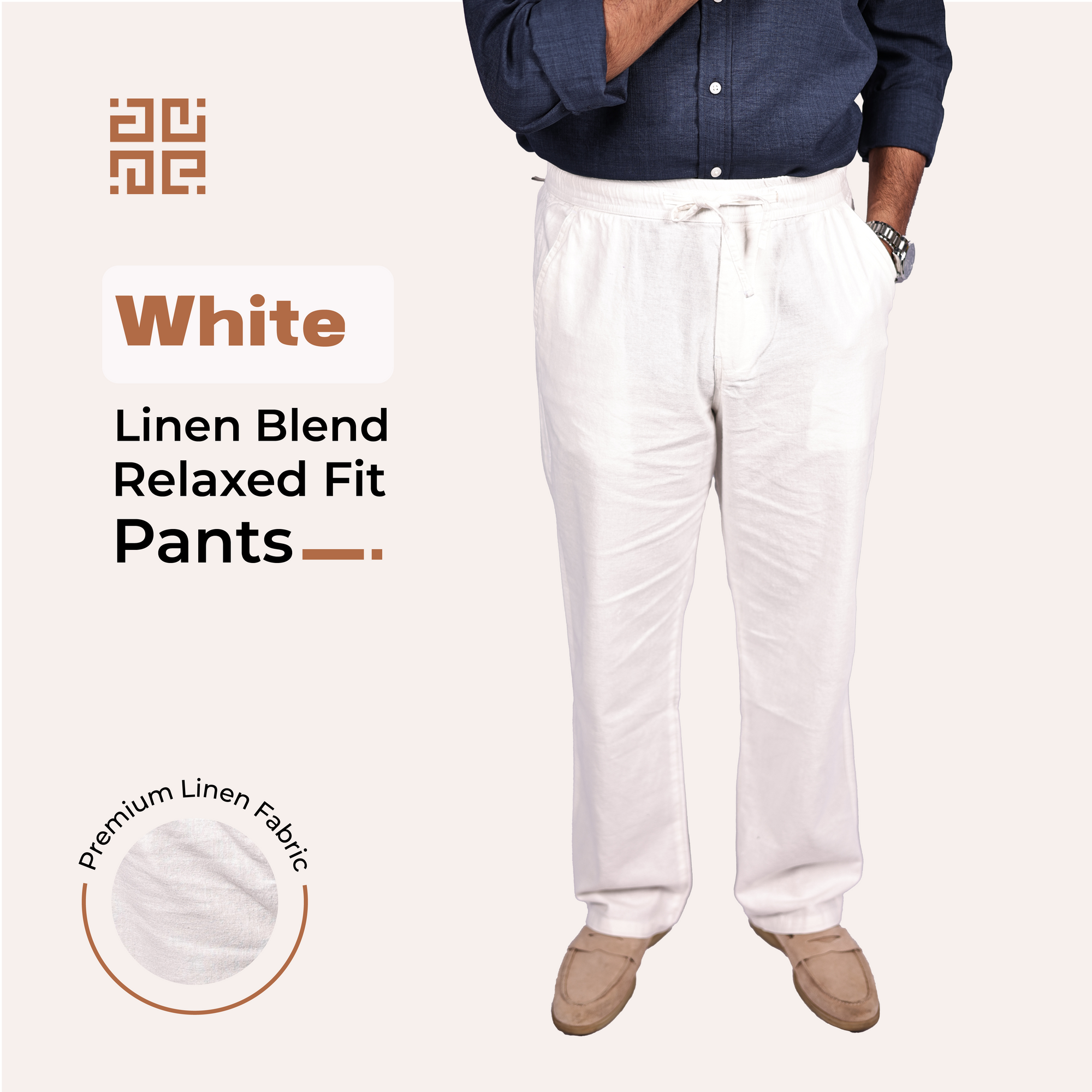 White Linen Blend Relaxed Fit
