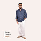White Linen Blend Relaxed Fit