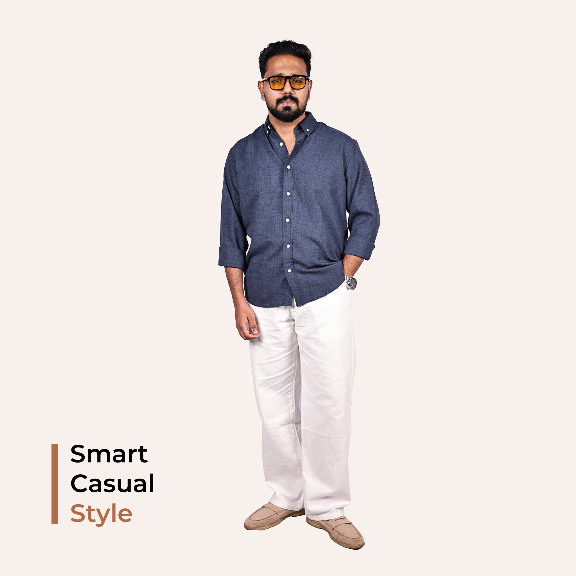 White Linen Blend Relaxed Fit