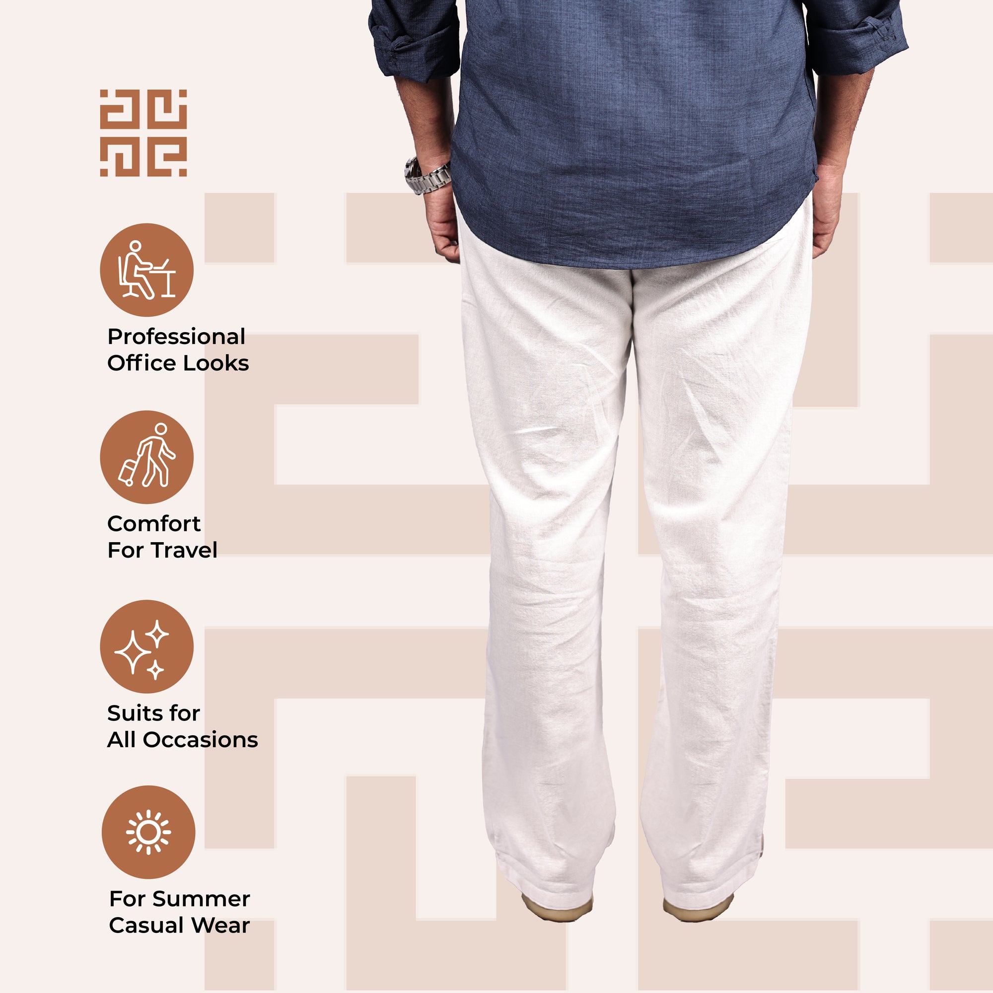 White Linen Blend Relaxed Fit