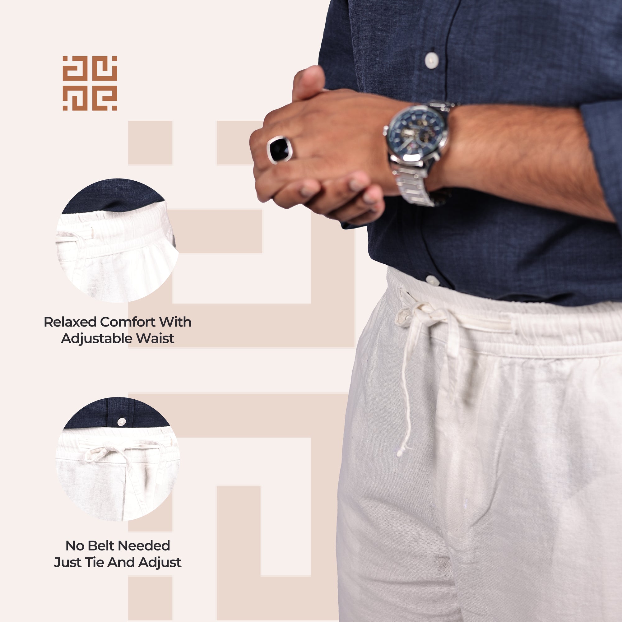 White Linen Blend Relaxed Fit