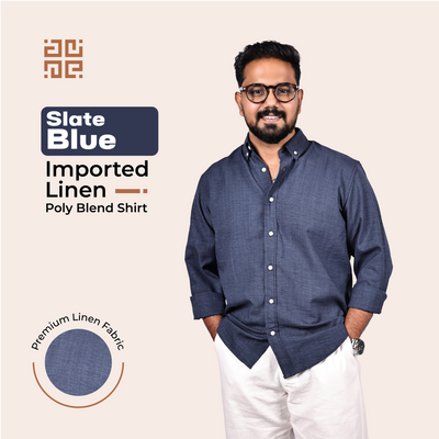 Slate Blue Linen Regular Fit Shirt