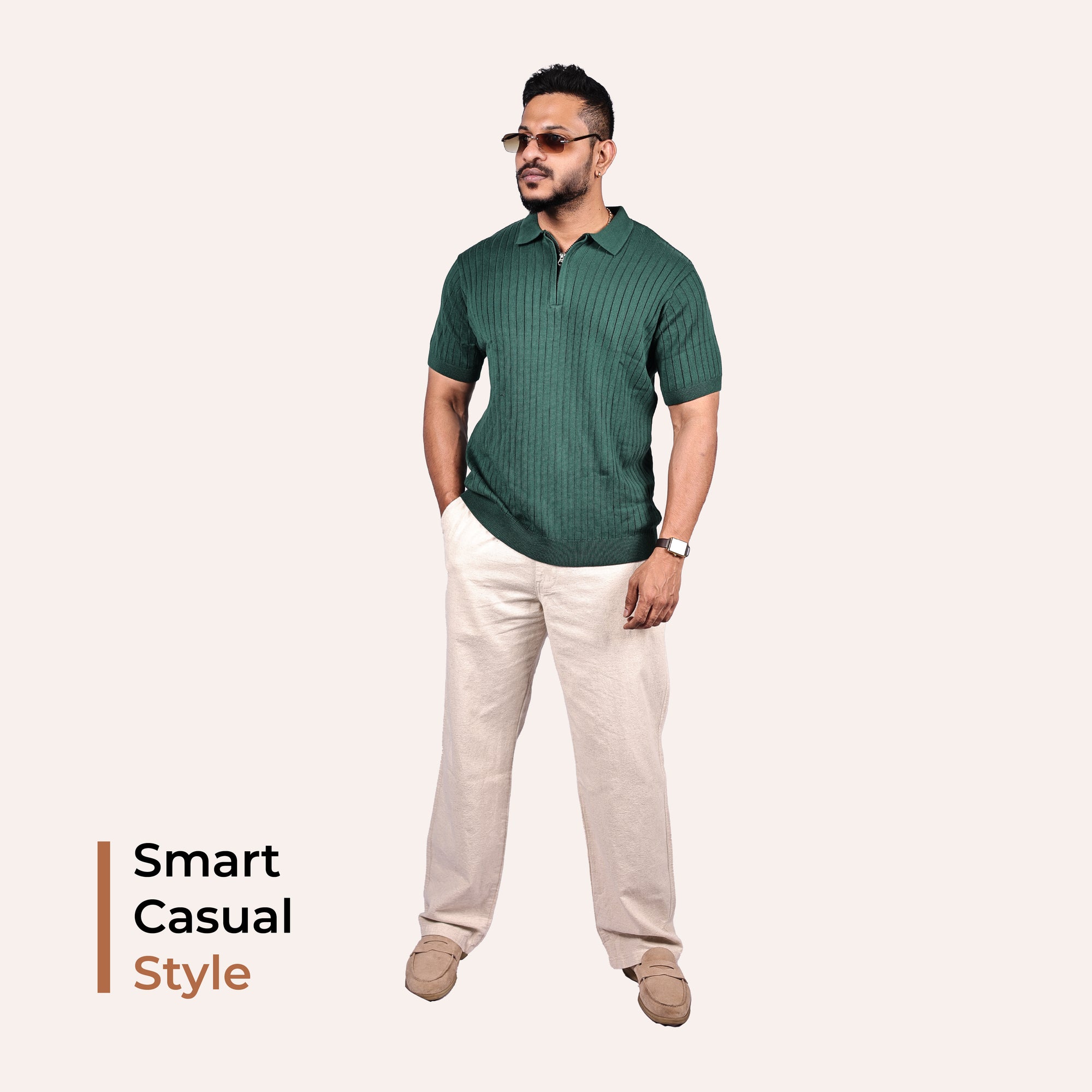 Beige Linen Blend Relaxed Fit