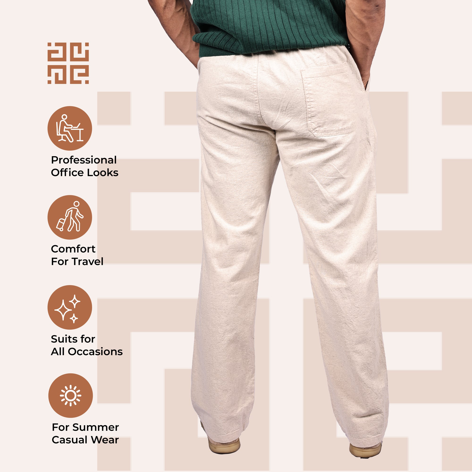 Beige Linen Blend Relaxed Fit