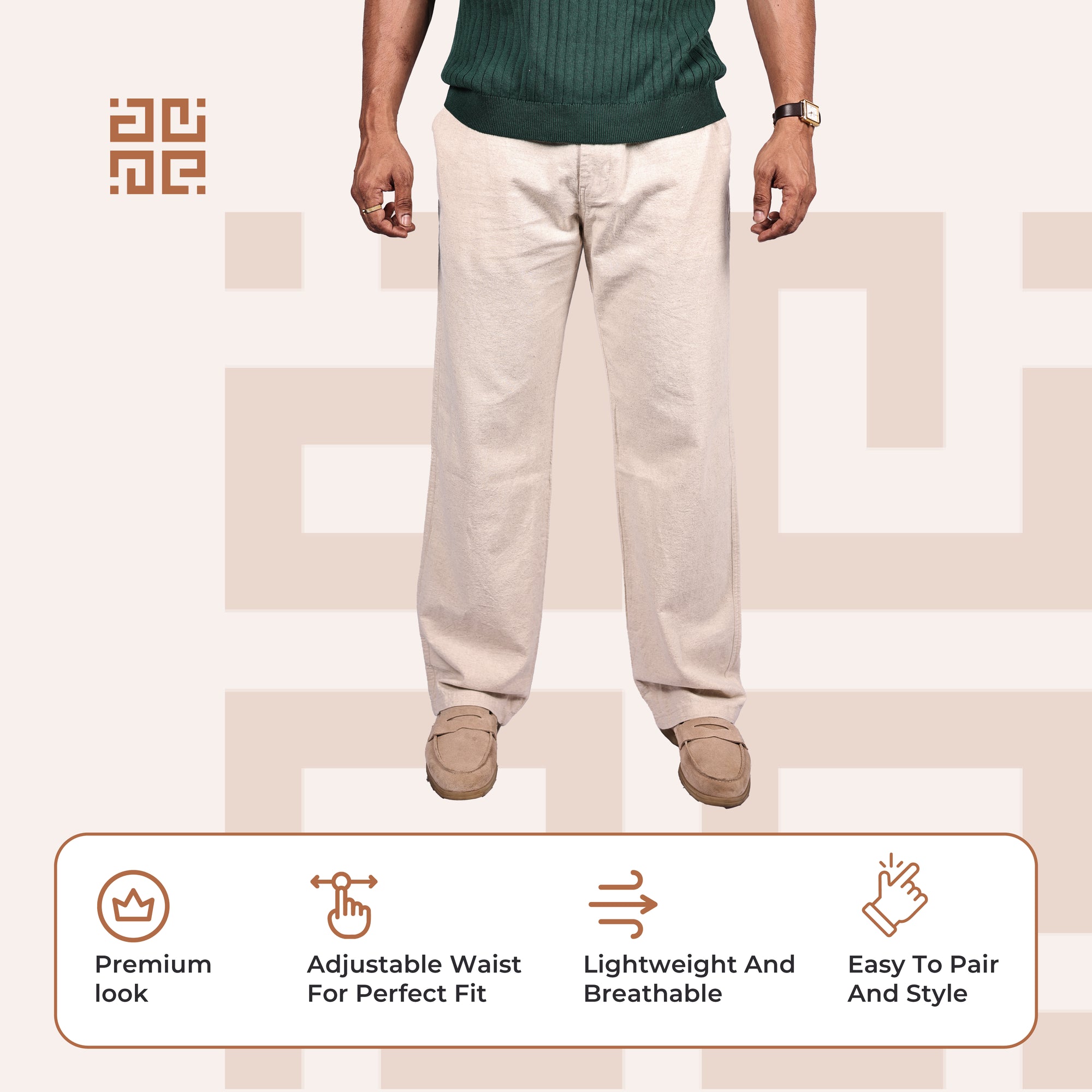 Beige Linen Blend Relaxed Fit
