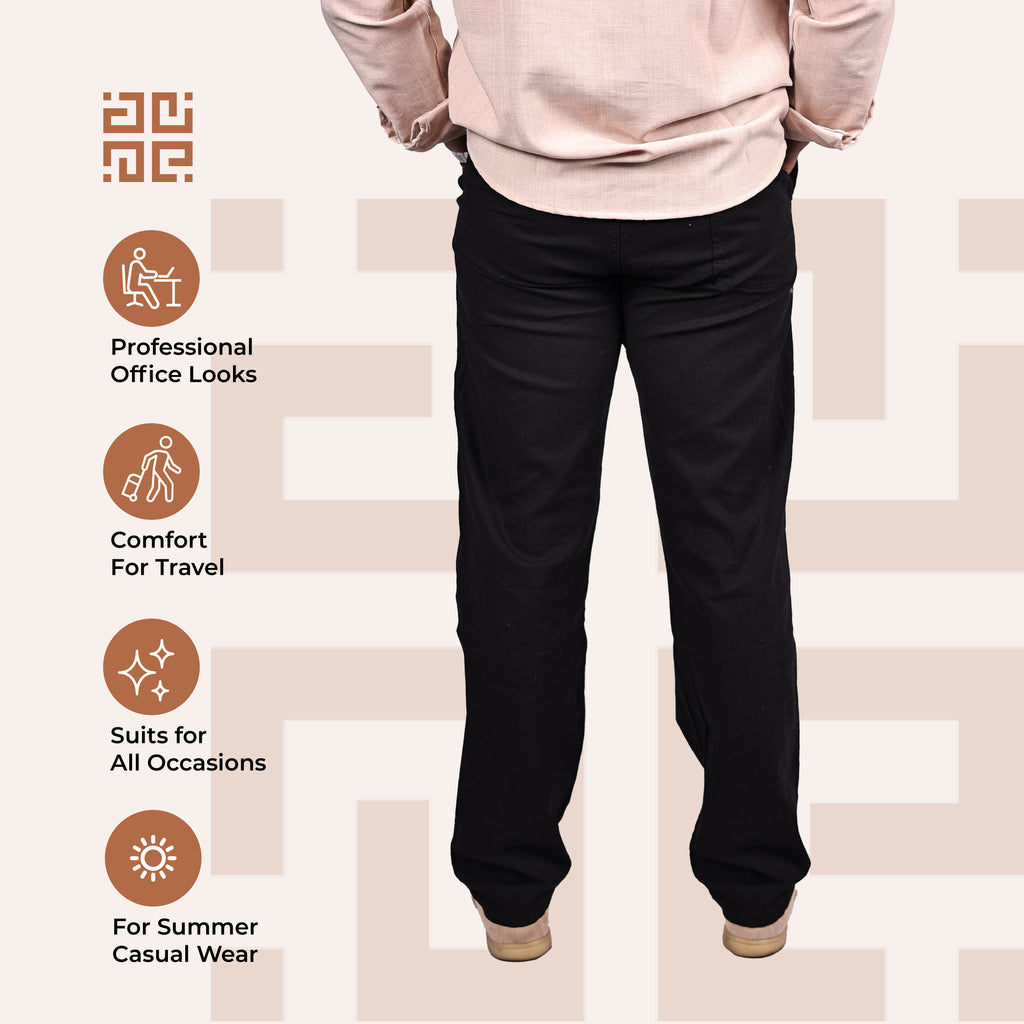 Black Linen Blend Relaxed Fit