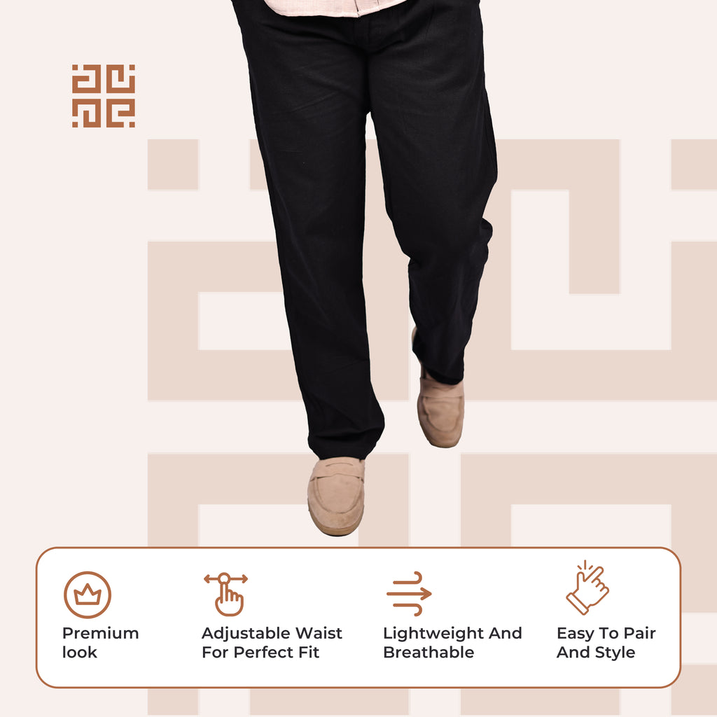 Black Linen Blend Relaxed Fit