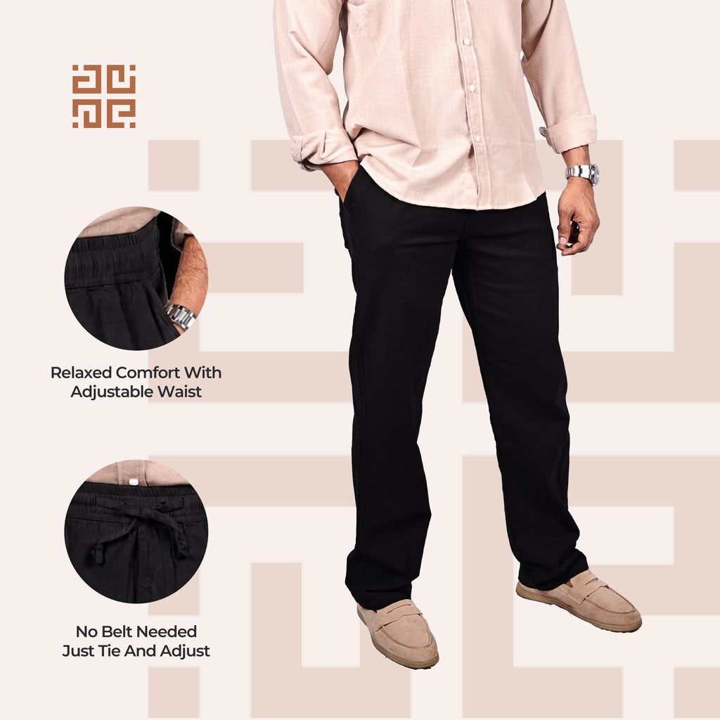 Black Linen Blend Relaxed Fit