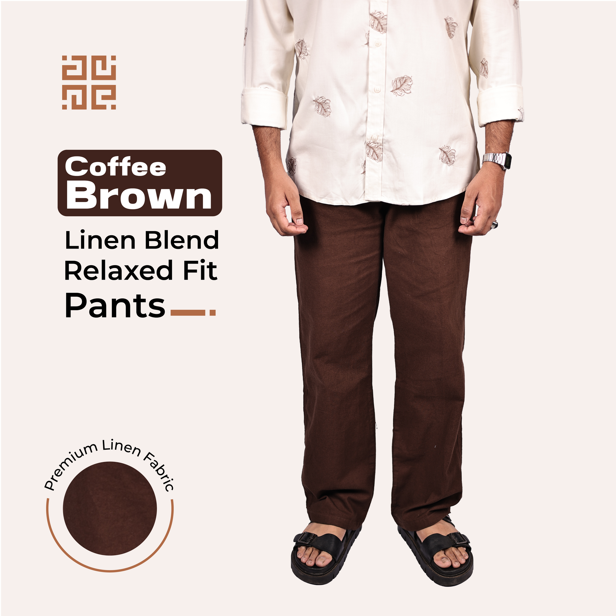 Coffee Brown Linen Blend Relaxed Fit
