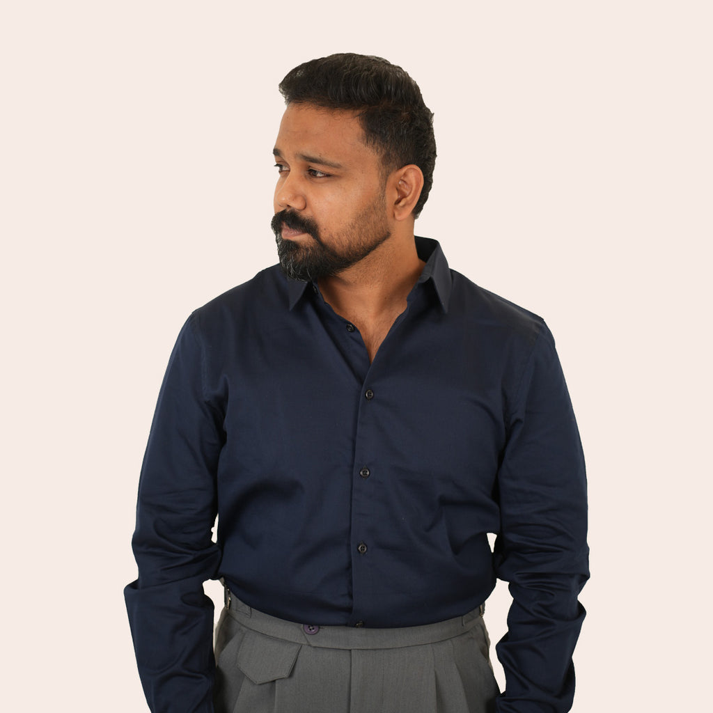 Satin Shirt Navy - Elther