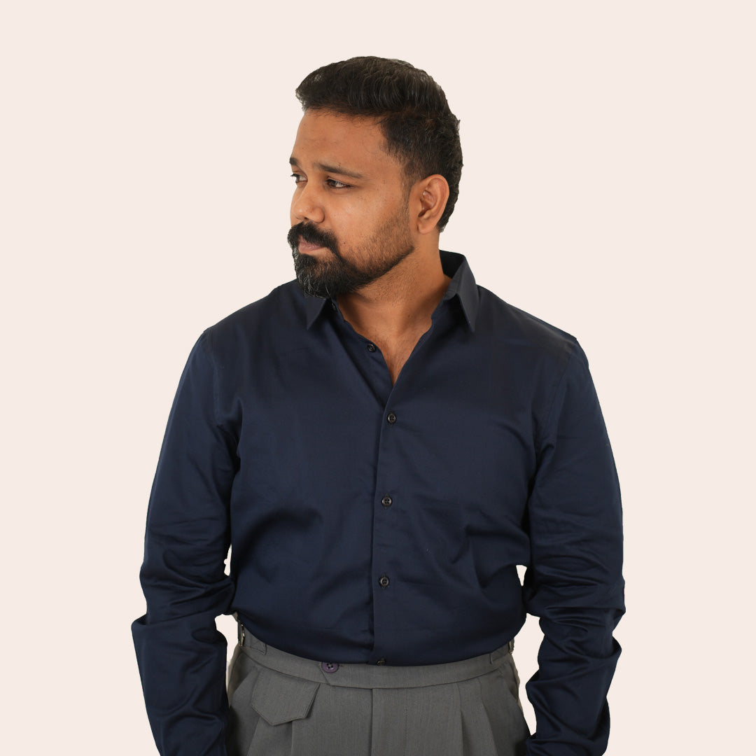 Satin Shirt Navy - Elther