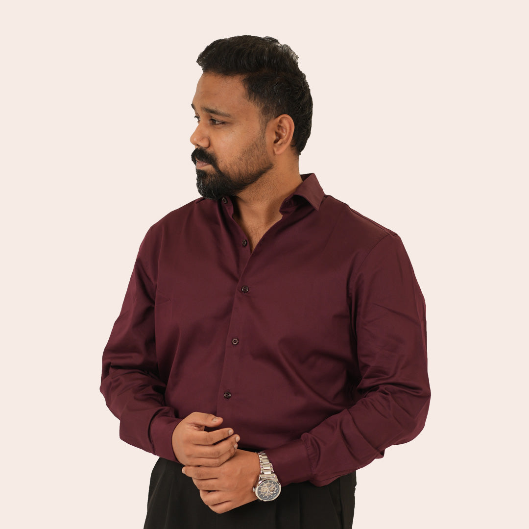 Satin Shirt Maroon - Elther
