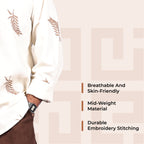 Beige Fern Leaf Pattern Premium Embroidery Shirt