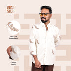 Beige Fern Leaf Pattern Premium Embroidery Shirt