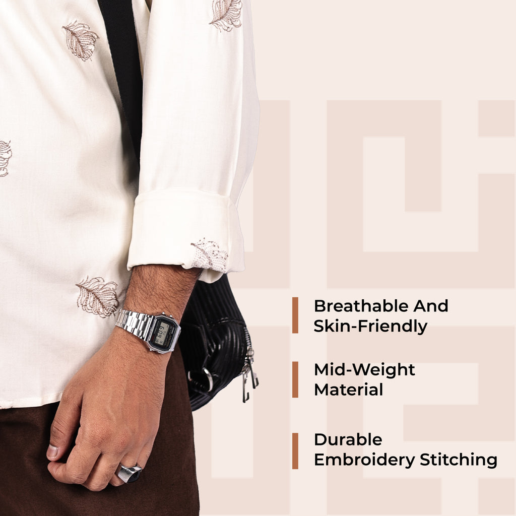 Beige Heritage Floral Motif Premium Embroidery Shirt