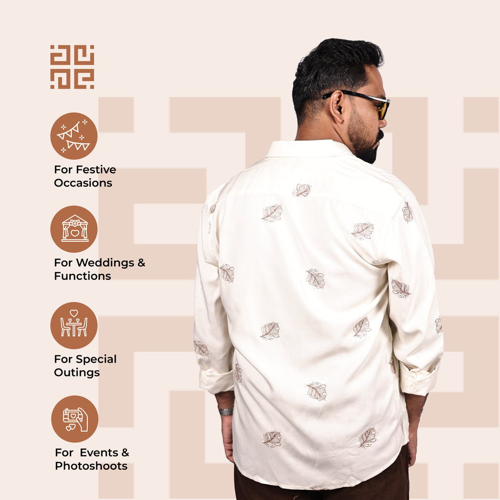 Beige Heritage Floral Motif Premium Embroidery Shirt