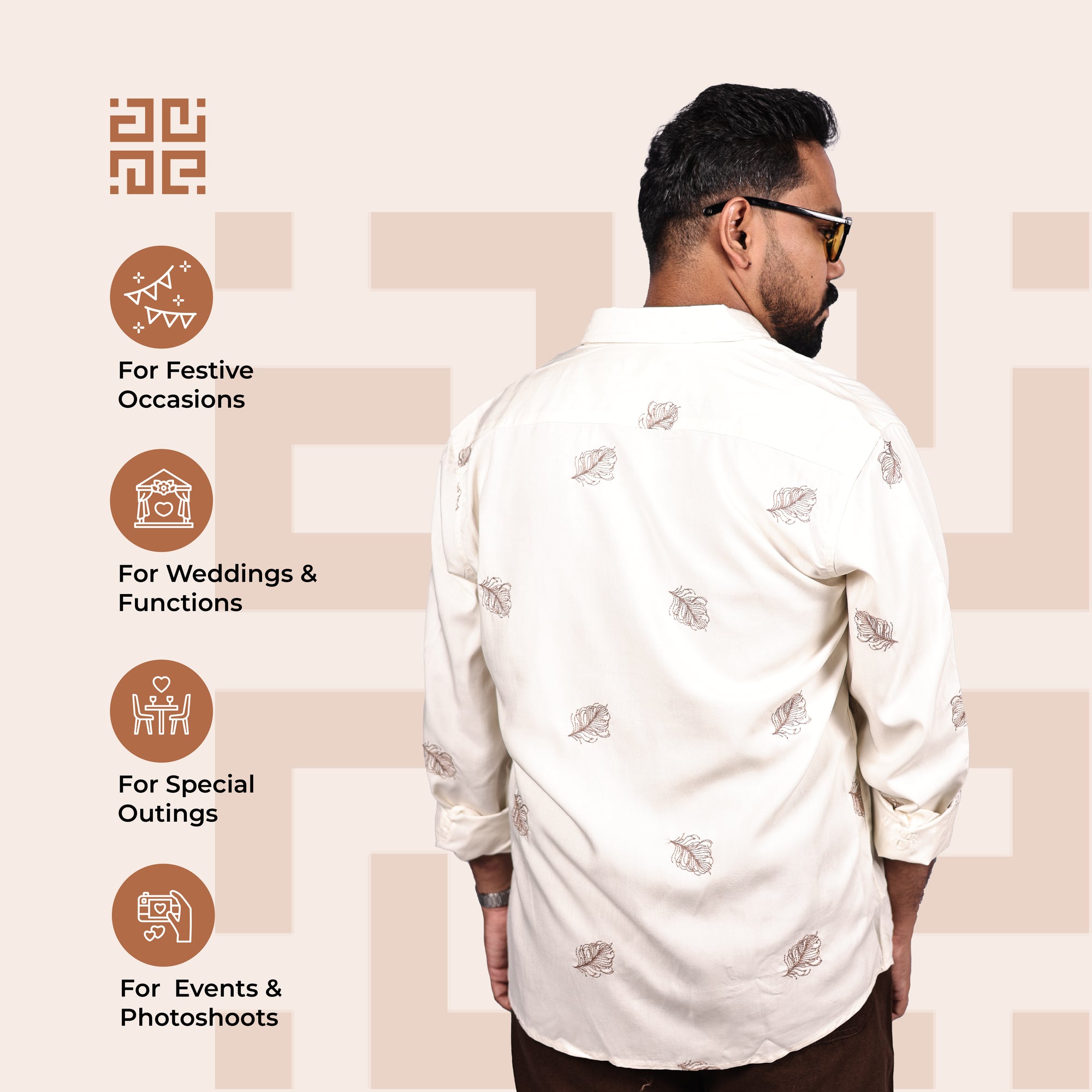 Beige Heritage Floral Motif Premium Embroidery Shirt