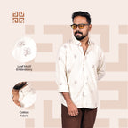 Beige Abstract Leaf Motif Premium Embroidery Shirt
