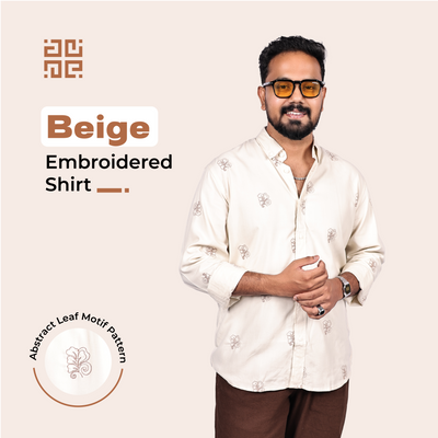 Beige Abstract Leaf Motif Premium Embroidery Shirt